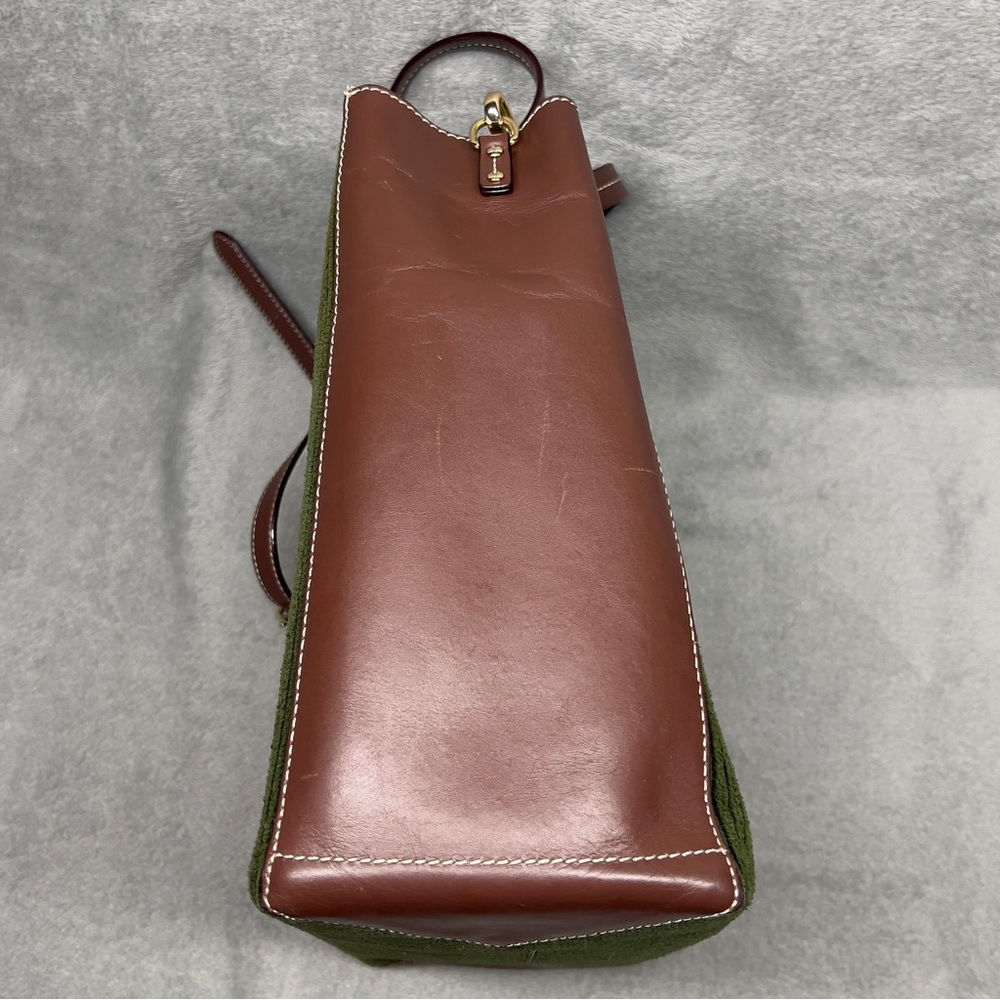 Frances Valentine Large Margaret Olive Green Corduroy And Leather Tote Bag - Picture 4 of 14